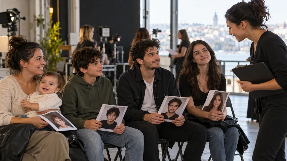 Film stüdyosunda seçme günü: bebeğiyle anne, genç ve yetişkin oyuncu adayları sıra bekliyor